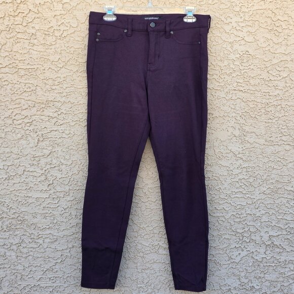 Liverpool Jeans Co Cropped Ankle Pants Leggings Women Size 8 Dark Maroon - Picture 1 of 6
